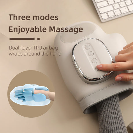Grey Electric Cordless Hand Massager with Heat and Air Compression Smart Finger and Palm Massager for Arthritis Pain Relief and Relaxation