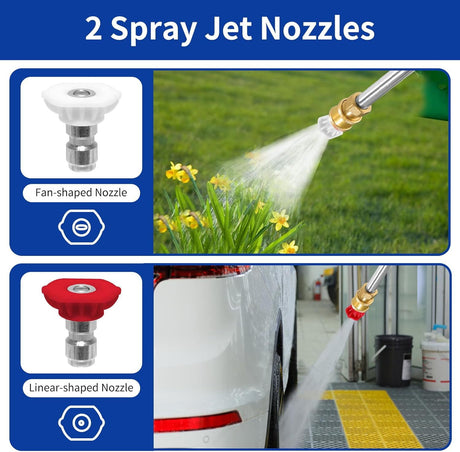 Grey High Pressure Washer Gun with 2 Spray Nozzles 19inch Long Wand Metal Garden Hose Sprayer for Car Wash Window Cleaning and Watering