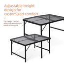 Portable Folding Camping Table 60x40cm - Adjustable Height Heat Resistant Mesh Top - Lightweight Aluminum Outdoor BBQ & Picnic Stand