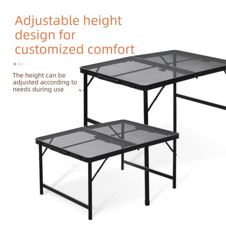 Portable Folding Camping Table 60x40cm - Adjustable Height Heat Resistant Mesh Top - Lightweight Aluminum Outdoor BBQ & Picnic Stand