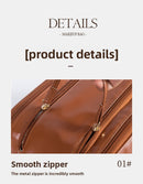 Brown Large Capacity PU Leather Makeup Bag Dual Zipper Cosmetic Case Waterproof Travel Toiletry Organiser with Brush Compartment