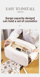 Brown Large Capacity PU Leather Makeup Bag Dual Zipper Cosmetic Case Waterproof Travel Toiletry Organiser with Brush Compartment