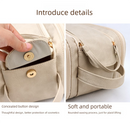 Luxury Cream Beige Large Capacity Makeup Bag – 3-Layer Double Zipper Travel Toiletry Organizer with Waterproof TPU Brush Holders