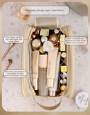 Large Pink PU Leather Makeup Bag Dual Zipper Cosmetic Travel Case Waterproof Toiletry Organiser with Brush Compartment