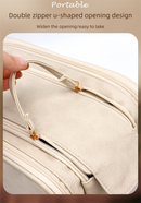 Large Pink PU Leather Makeup Bag Dual Zipper Cosmetic Travel Case Waterproof Toiletry Organiser with Brush Compartment