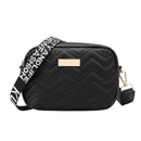 Women's Black Quilted Crossbody Bag Small PU Leather Shoulder Purse with Wide Patterned Strap Ideal for Travel and Daily Use