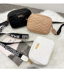 Women's khaki Quilted Crossbody Bag Small PU Leather Shoulder Purse with Wide Patterned Strap Ideal for Travel and Daily Use
