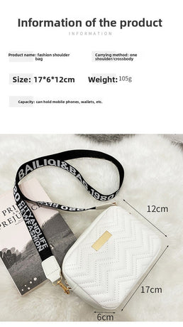 Women's White Quilted Crossbody Bag Small PU Leather Shoulder Purse with Wide Patterned Strap Ideal for Travel and Daily Use