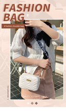 Women's White Quilted Crossbody Bag Small PU Leather Shoulder Purse with Wide Patterned Strap Ideal for Travel and Daily Use