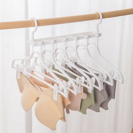 2-SET Space-Saving 6-in-1 Foldable Hanger Set Multi-Functional Closet Organizer Clothes Drying Rack with Pant Clips (White & White Clip Upgrade Edition) Ideal for Homes and Dorm Rooms