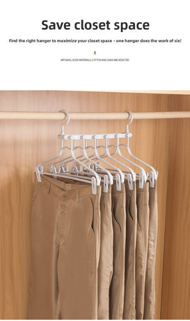 2-SET Space-Saving 6-in-1 Foldable Hanger Set Multi-Functional Closet Organizer Clothes Drying Rack with Pant Clips (White & White Clip Upgrade Edition) Ideal for Homes and Dorm Rooms