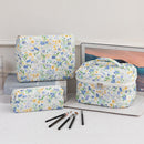 3SET Quilted Floral Makeup Bag Collection Cute Rabbit Pattern Cosmetic Pouch &Travel Toiletry Organizer & Pencil Case for School and Home