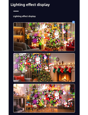 Black Christmas LED Projector Light Portable USB Holiday Atmosphere Lamp with 360 Degree Rotating Stand for Indoor Home and Party Decoration Santa Snowman Patterns