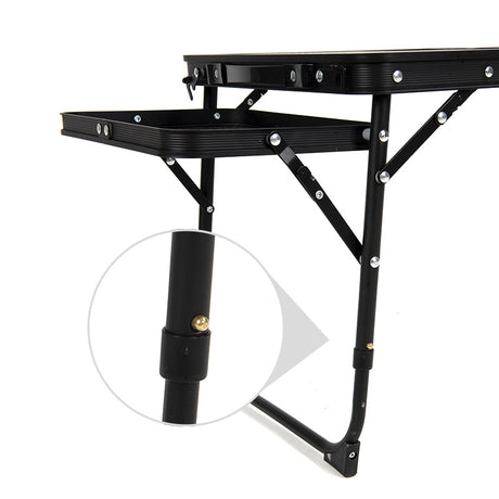 Black Portable Camping Table Heat Resistant Steel Mesh Top Foldable BBQ Desk with Side Wings Adjustable Height Aluminium Frame for Outdoor Picnic