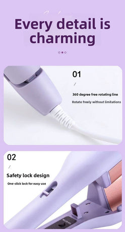32mm French Style Hair Waver Curler Mermaid Waves Iron V-Shape Barrel Negative Ion Fast Heating Styling Tool Pink AU Plug