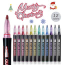 24 Piece Double Line Outline Pen Set Glitter Paint Markers 12 Colors Self-Outline Metallic Shimmer Pens for DIY Crafts Cards