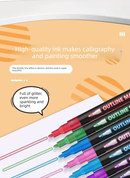 24 Piece Double Line Outline Pen Set Glitter Paint Markers 12 Colors Self-Outline Metallic Shimmer Pens for DIY Crafts Cards