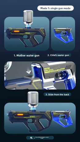 2-in-1 Electric Water Gun Automatic Squirt Blaster Set Detachable Mini Pistol High Capacity Summer Pool Toy Blue Grey