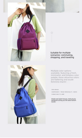 Large Drawstring Backpack Waterproof Gym Bag Lightweight Sports Sackpack with Zipper Pockets for Travel and Swimming Royal Blue