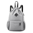 Large Drawstring Backpack Waterproof Gym Bag Lightweight Sports Sackpack with Zipper Pockets for Travel and Swimming Gray