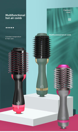 3-in-1 Hot Air Brush & Volumiser Hair Dryer Styler 1000W Ceramic Negative Ion Blowout Brush for Straightening and Curling Pink AU Plug
