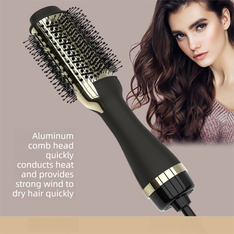 3-in-1 Hot Air Brush & Volumiser Hair Dryer Styler 1000W Ceramic Negative Ion Blowout Brush for Straightening and Curling Pink AU Plug