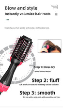 3-in-1 Hot Air Brush & Volumiser Hair Dryer Styler 1000W Ceramic Negative Ion Blowout Brush for Straightening and Curling Pink AU Plug