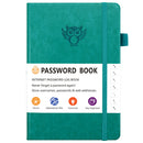 Green Password Log Book with Alphabetical Tabs Internet Address Organizer Small PU Leather Notebook with Owl Design Pen Holder and Inner Pocket Ideal for Home and Office