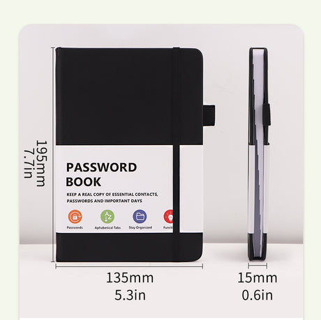 Black Address Book with Alphabetical Tabs B6 Hardcover Telephone & Contact Organizer with Pen Holder & Elastic Band for Home Office