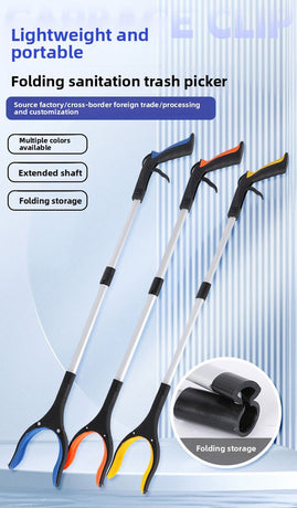 Orange and Black Handle Foldable Grabber Reacher Tool - 83cm Aluminium Litter Picker with Magnetic Tip - Lightweight Mobility Aid for Garden & Home Rubbish Cleanup