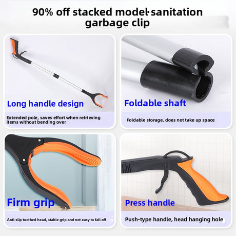 Green and Black Handle Foldable Grabber Reacher Tool - 83cm Aluminium Litter Picker with Magnetic Tip - Lightweight Mobility Aid for Garden & Home Rubbish Cleanup