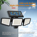 Solar Outdoor Security Lights Motion Sensor 210 LED - 3 Adjustable Heads Flood Light with Remote Control IP65 Waterproof for Garden Garage & Yard