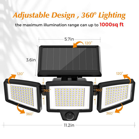 Solar Garden Lights Outdoor Motion Sensor 210 LED - 2-in-1 Ground Spike & Wall Mount Flood Light with Remote IP65 Waterproof for Pathway & Yard