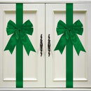 Green Satin Cabinet Door Bows 5 Pack - Large Pre-made Ribbon with Velcro Attachment for Kitchen Cupboards, Weddings, Gift Wrapping & Party Decor - Adjustable Fit
