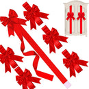Red Satin Cabinet Door Bows 5 Pack - Large Pre-made Ribbon with Velcro Attachment for Kitchen Cupboards, Weddings, Gift Wrapping & Party Decor - Adjustable Fit