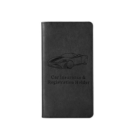 Car Registration and Insurance Holder - Premium PU Leather Vehicle Document Wallet - Slim Glove Box Organiser for Rego Papers, Logbook & ID Cards - Black