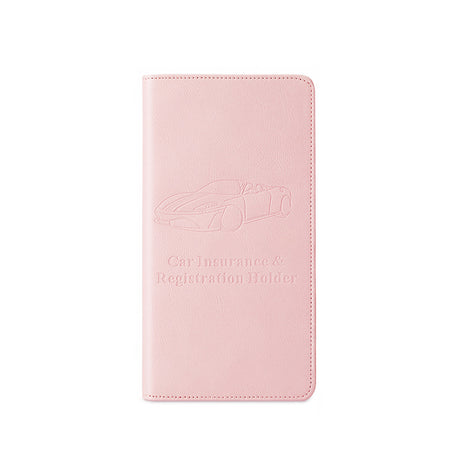 Car Registration and Insurance Holder - Premium PU Leather Vehicle Document Wallet - Slim Glove Box Organiser for Rego Papers, Logbook & ID Cards - Pink