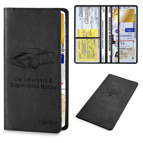Car Registration and Insurance Holder - Premium PU Leather Vehicle Document Wallet - Slim Glove Box Organiser for Rego Papers, Logbook & ID Cards - Pink