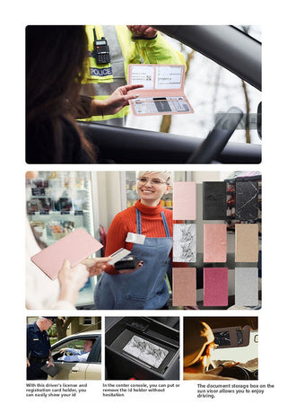 Car Registration and Insurance Holder - Premium PU Leather Vehicle Document Wallet - Slim Glove Box Organiser for Rego Papers, Logbook & ID Cards - Pink
