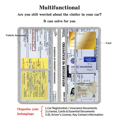 Car Registration and Insurance Holder Rose Red Glitter - Bling Vehicle Document Wallet - Slim Glove Box Organiser for Rego Papers, Logbook & ID Cards - Sparkle Pink PU Leather