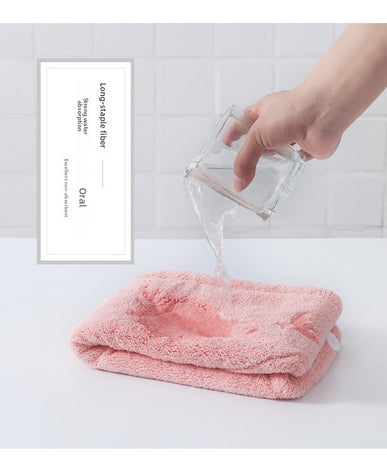 Soft Microfibre Hair Drying Towel Wrap - Super Absorbent Coral Fleece Turban with Secure Button - Quick Dry Bath Head Cap for Wet Hair & Spa - Pale Pink