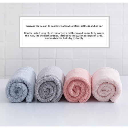 Soft Microfibre Hair Drying Towel Wrap - Super Absorbent Coral Fleece Turban with Secure Button - Quick Dry Bath Head Cap for Wet Hair & Spa - Light gray