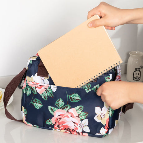 Large Insulated Lunch Bag with Shoulder Strap - Black and White Stripe Thermal Cooler Tote for Work, School or Beach Picnics - Waterproof 600D Oxford Fabric