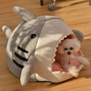 Novelty Shark Pet Cave Bed Enclosed Cozy Sleeping Nest for Cats and Small Dogs Soft Flannel Year Round Comfort Light Blue S Size