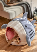 Novelty Shark Pet Cave Bed Enclosed Cozy Sleeping Nest for Cats and Small Dogs Soft Flannel Year Round Comfort Light Blue S Size