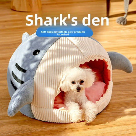 Novelty Shark Pet Cave Bed Enclosed Cozy Sleeping Nest for Cats and Small Dogs Soft Flannel Year Round Comfort Light Blue S Size
