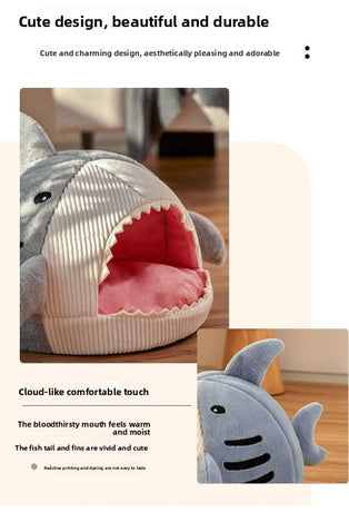 Novelty Shark Pet Cave Bed Enclosed Cozy Sleeping Nest for Cats and Small Dogs Soft Flannel Year Round Comfort Light Blue S Size