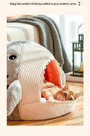 Novelty Shark Pet Cave Bed Enclosed Cozy Sleeping Nest for Cats and Small Dogs Soft Flannel Year Round Comfort Light Gray S Size
