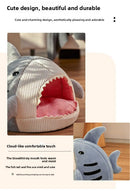 Novelty Shark Pet Cave Bed Enclosed Cozy Sleeping Nest for Cats and Small Dogs Soft Flannel Year Round Comfort Light Gray M Size