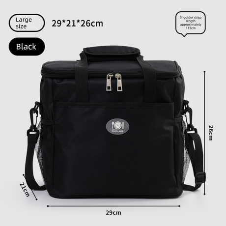 Large Insulated Cooler Bag Thermal Lunch Tote 16L Capacity with Adjustable Shoulder Strap for Picnics Camping & Work Black